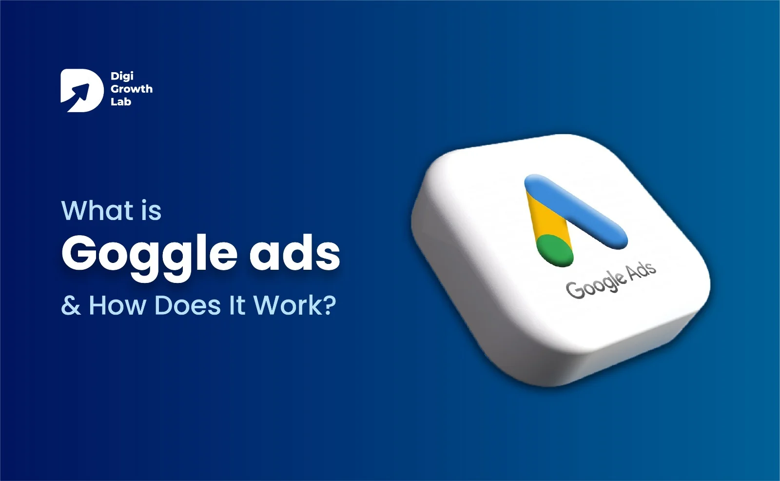 Illustration showing the Google Ads logo with the text “What is Google Ads & How Does It Work?” on a blue gradient background, representing an overview of Google Ads for businesses.